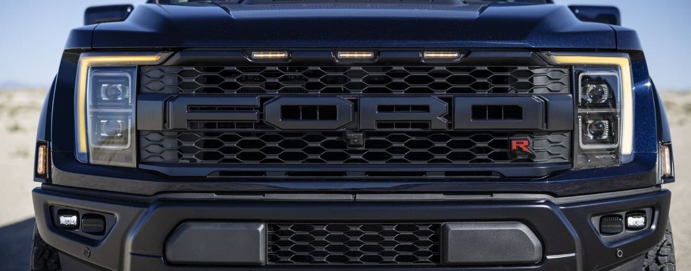 Black grille of a 2023 Ford F-150 Raptor R